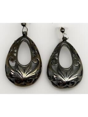 Vintage Sterling Silver Jezlaine Floral Openwork Teardrop Dangle Earrings